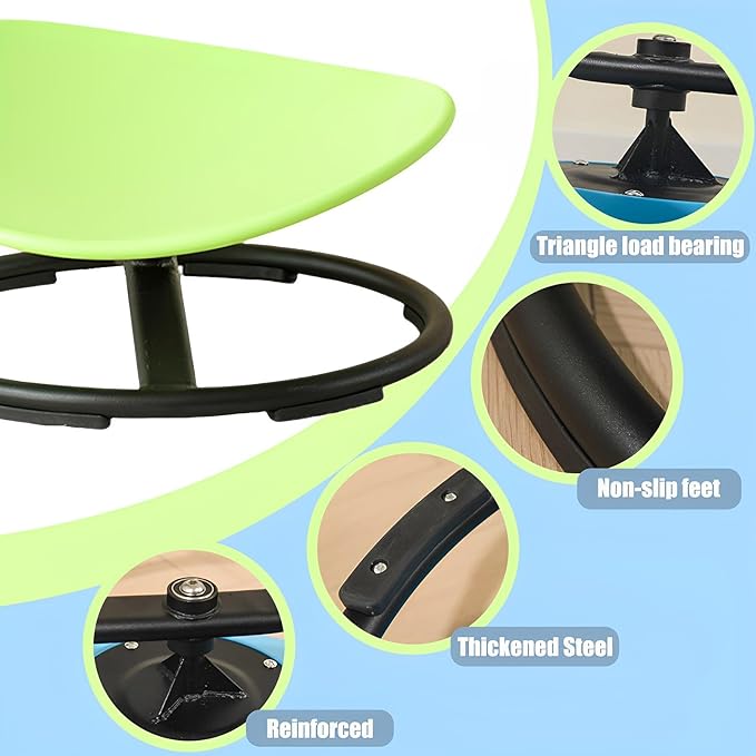 Autism Kids Swivel Chair,Spin Sensory Chair,Kids Spinning Chair,Sit Spin Training Body Coordination,Metal Base Non-Slip Small Desk Chair (Green)
