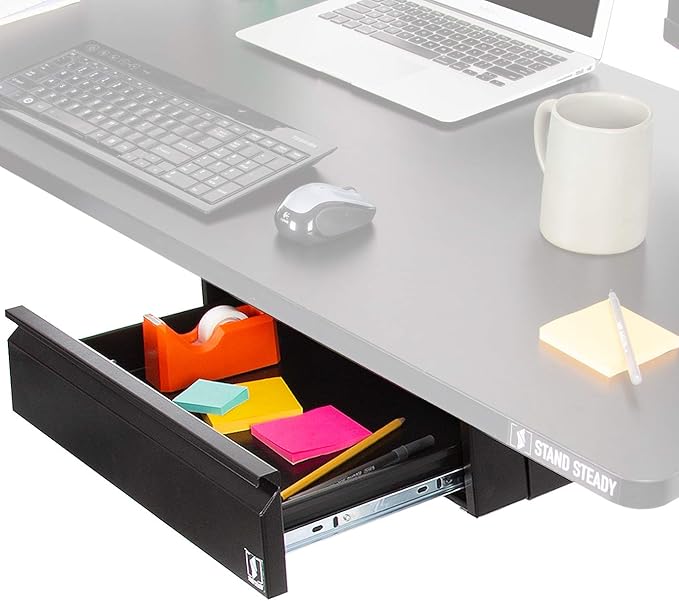 Stand Steady Attachable Under Desk Drawer | Pull-Out Storage Organizer with Smooth Sliding Tracks | Spacious Storage Drawer Easily Mounts to Desks and Workstations (Black / 17.5 x 11.5)