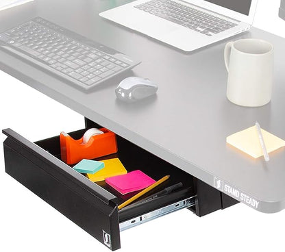 Stand Steady Attachable Under Desk Drawer | Pull-Out Storage Organizer with Smooth Sliding Tracks | Spacious Storage Drawer Easily Mounts to Desks and Workstations (Black / 17.5 x 11.5)