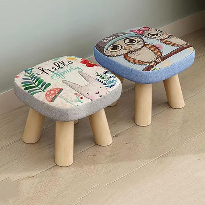 Solid Wood Stool Home Square Low Stool Cute Children's Sofa Stool Chair Fashion Cartoon Creative Small Stool for Kids and Adult, Changing Stool Solid Wood Coffee Table Stool, Bear 330lb (Owl)