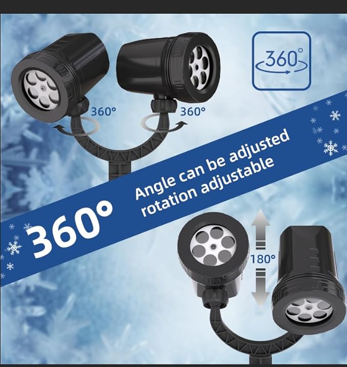 Snowflake Projection Light, Christmas Outdoor Double Headed Snowflake Projection Light, LED Snowfall Spotlight IP65 Waterproof Rating, Suitable for Christmas Garden Decoration (HT-TY-13)