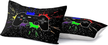 Kids Gaming Bedding Sets, 5 Piece Gamer Comforter Sets for Teens Boys Twin Size for Bedroom Comforter Set Adult 3D Gamepad Microfiber Bedding Sets Fits All Season