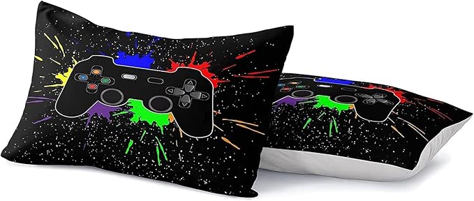 Kids Gaming Bedding Sets, 6 Piece Gamer Comforter Sets for Teens Boys Queen Size for Bedroom Comforter Set Adult 3D Gamepad Microfiber Bedding Sets Fits All Season