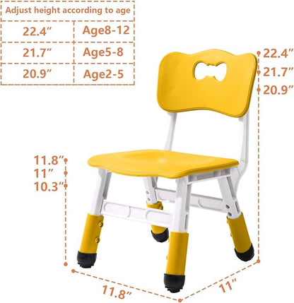 Adjustable Kid Chairs Indoor 3 Level Adjustable Suitable for Children Age 2-6. Maximum load-bearing 220LBS Suitable for Family Classroom and Nursery Child Seat Set (2-Pack) (Yellow(2 Chair))