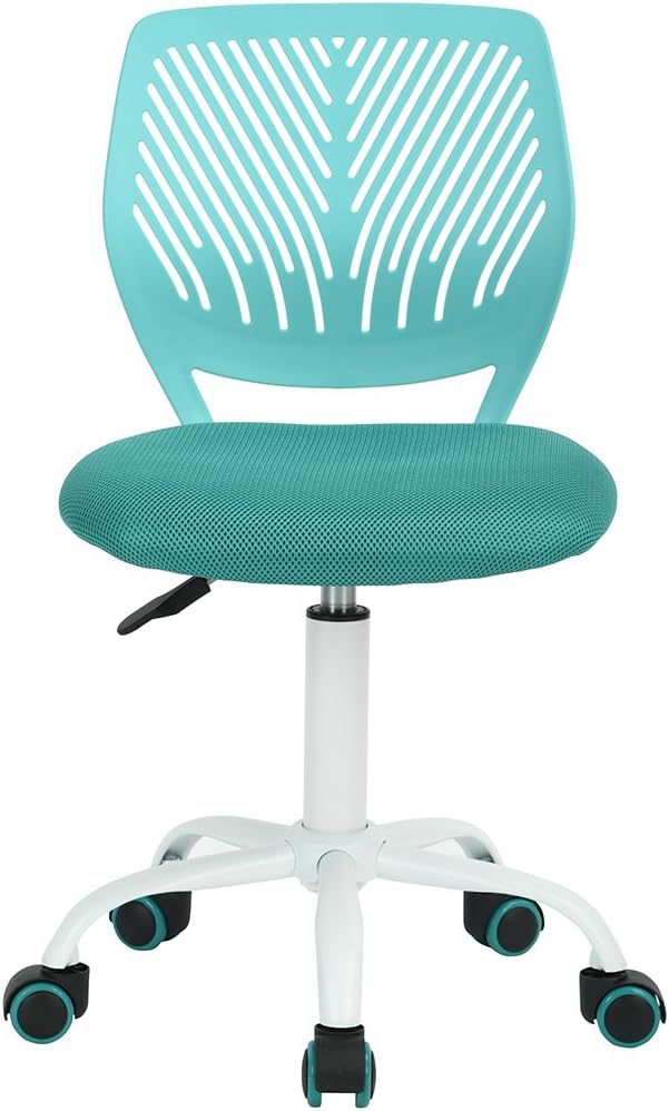 FurnitureR Writing Task Chair 360 Swivel,Low Mid PP Mesh Back Fabric Seat, Height Adjustable, Rolling Castor,W15.7”xD15.2”x H29.5-34.2",Turquoise