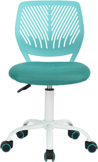 FurnitureR Writing Task Chair 360 Swivel,Low Mid PP Mesh Back Fabric Seat, Height Adjustable, Rolling Castor,W15.7”xD15.2”x H29.5-34.2",Turquoise
