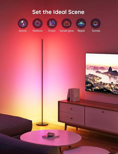 Govee RGBIC Floor Lamp, LED Corner Lamp Works with Alexa, 1000 Lumen Smart Modern Floor Lamp with Music Sync and 16 Million DIY Colors, Color Changing Standing Floor Lamp for Bedroom Living Room Black