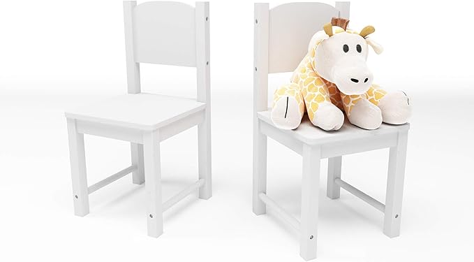 Timy Toddler Wooden Chair Pair, Kids Furniture for Eating, Reading, Playing 2 Pack (White)