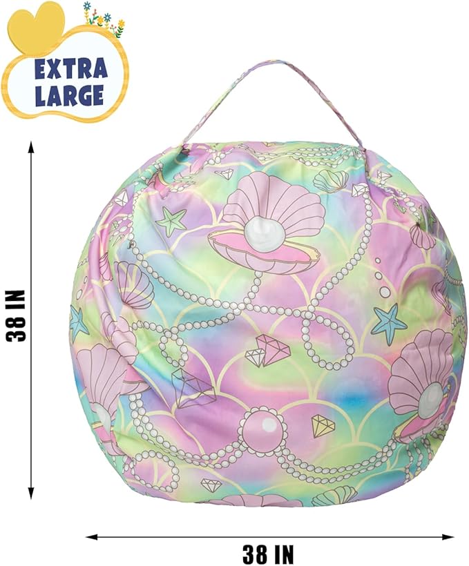 Stuffed Animal Storage Bean Bag Chair Cover, Hold Kids Plush Toys Blankets Towels Beanbag (Cover Only), Canvas Floor Circle Stuff Sit Seat Sofa with YKK Zipper, Extra Large 38", Pink Shell