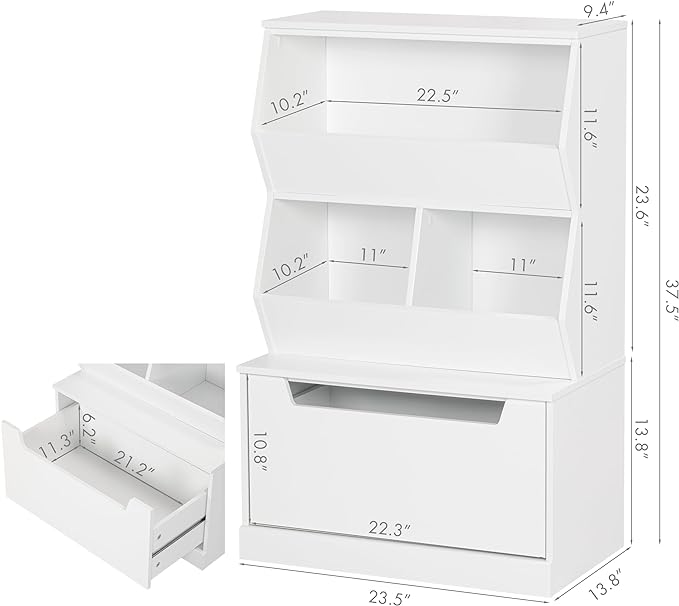 UTEX Kids Toy Storage Organizer, Bookshelf for Kids and Bookcase with Drawer, Children Open Storage Cubby for Kids Room Playroom Nursery White