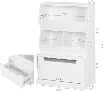 UTEX Kids Toy Storage Organizer, Bookshelf for Kids and Bookcase with Drawer, Children Open Storage Cubby for Kids Room Playroom Nursery White