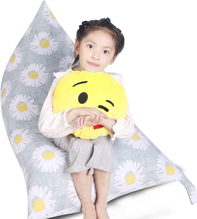 Stuffed Animal Storage Bean Bag Chair Cover, Canvas Daisy Plush Toy Storage Stuff and Sit Seat for Kids/Teens/Adults, 52" x 31" Extra Large Triangle Floor Sofa Lounger, 200L/52Gal, Cover Only