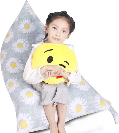 Stuffed Animal Storage Bean Bag Chair Cover, Canvas Daisy Plush Toy Storage Stuff and Sit Seat for Kids/Teens/Adults, 52" x 31" Extra Large Triangle Floor Sofa Lounger, 200L/52Gal, Cover Only