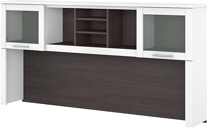 Bush Furniture Somerset 72W Desk Hutch in White and Storm Gray