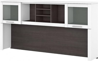 Bush Furniture Somerset 72W Desk Hutch in White and Storm Gray