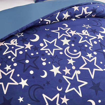 Feelyou Galaxy Glow in The Dark Comforter Set for Girls Kids Queen Purple Universe Starry Night Bedding Set Super Soft Outer Space Stars Moon Comforter Girl Bedroom Glow Decor Bedding Quilted Duvet
