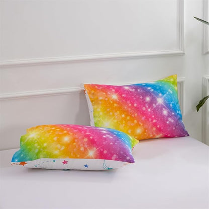 Holawakaka Girls Ombre Glitter Comforter Set, Twin Size Gradient Rainbow Galaxy Print Kids Bedding Sets, Multi-Color Ultra-Soft Dorm Bed Set (Multi-color,Twin)