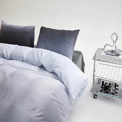 Wellboo Grey Gradient Comforter Sets Full Silver Grey Velvet Bedding Comforters Modern Plain White and Dark Grey Flannel Quilts Farmhouse Abstract Art Gray Comforters Micromink Sherpa Fuzzy Plush Bed