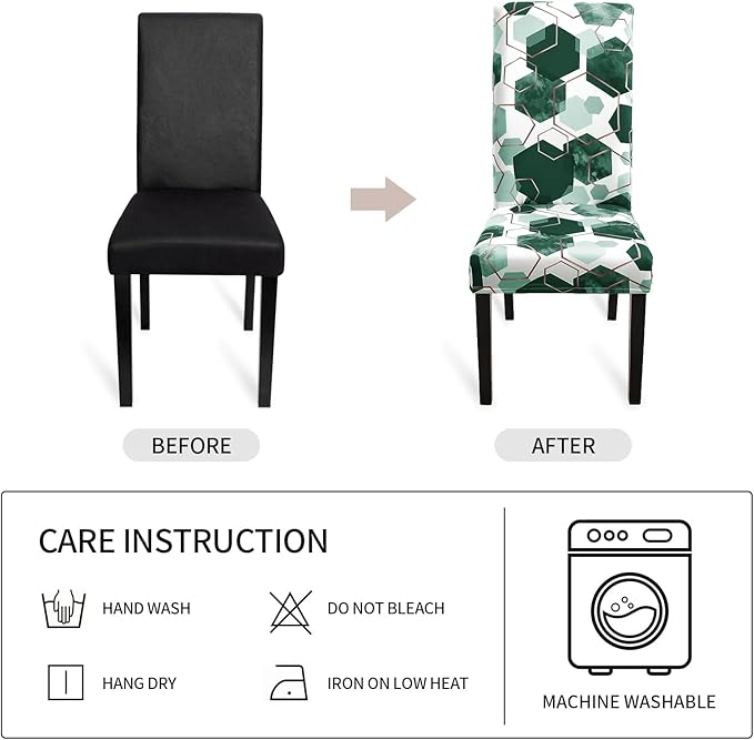 Gibelle Dining Room Chair Covers Set of 4, Soft Stretch Kitchen Chair Covers Slipcover Protector, Removable Washable Geometric Parson Chair Covers 4 Pack, Hunter Green