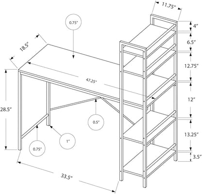 Monarch Specialties Study Workstation with 4 Bookshelves-Home & Office Computer Desk with 4 Tier, 48", White