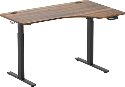SHW 55-Inch L-Shaped Electric Height Adjustable L-Shaped Standing Desk with Right Facing Corner, Walnut