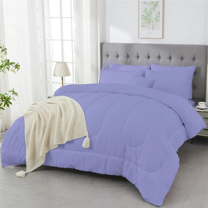 3 Piece Solid Color All Season Bedding Comforter Set Microfiber Soft Lightweight Bedding Set for Kids Teens Adults Room Decor with 1 Comforter and 2 Pillowcases Queen