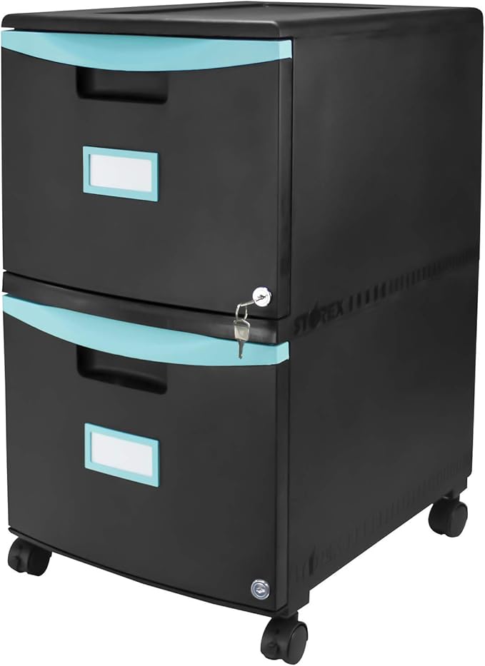 Storex 61315A01C File Cabinet, 1-Pack, Black/Teal