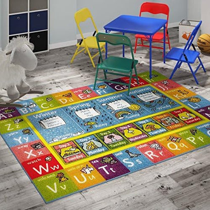 KC Cubs Playtime Collection ABC Alphabet, Seasons, Months and Days of The Week Educational Learning & Game Area Rug Carpet for Kids and Children Bedrooms and Playroom