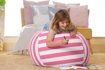 Aubliss Stuffed Animal Storage Bean Bag Chair Cover Only for Plush Toys, Blankets, X-Large 48"-Canvas Stripes Pink/White