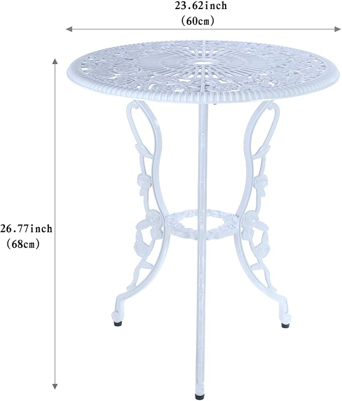 3 Piece Bistro Set,Outdoor Patio Set,Anti-Rust Cast Aluminum Bistro Table Set for Park Yard Front Porch Furniture(White)