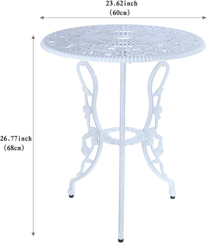 3 Piece Bistro Set,Outdoor Patio Set,Anti-Rust Cast Aluminum Bistro Table Set for Park Yard Front Porch Furniture(White)