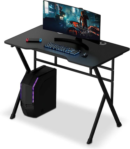 MoNiBloom Computer Desk Modern Design Home Office Gaming X-Shape Black Tabletop Simple Game Table Workstation for Corner Living Room Bedroom