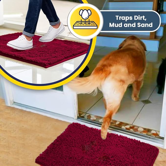 Muddy Mat® Original Dog Door Mat for Muddy Paws, Super Absorbent Microfiber, Non-Slip Washable Pet Rug, Quick Dry Chenille Entryway Carpet, Machine Washable Indoor Outdoor mat, Maroon 19"x30"