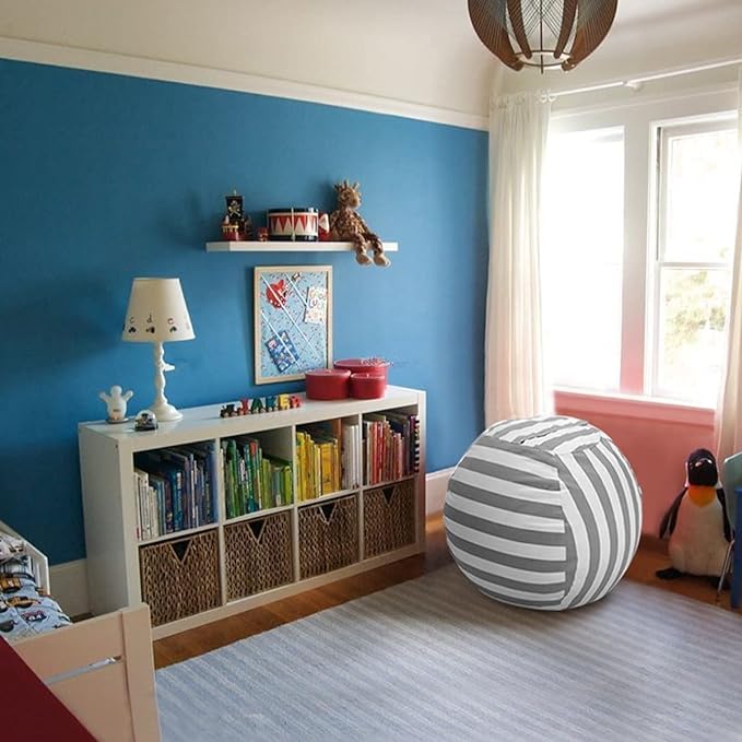 Wekapo Stuffed Animal Storage Bean Bag Chair Cover for Kids | Stuffable Zipper Beanbag for Organizing Children Plush Toys Large Premium Cotton Canvas (Gray, XX-Large)