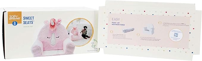 Soft Landing Animal Adventure Pink Unicorn, Sweet Seats, Compressed Premium Character Chair with Carrying Handle & Side Pockets