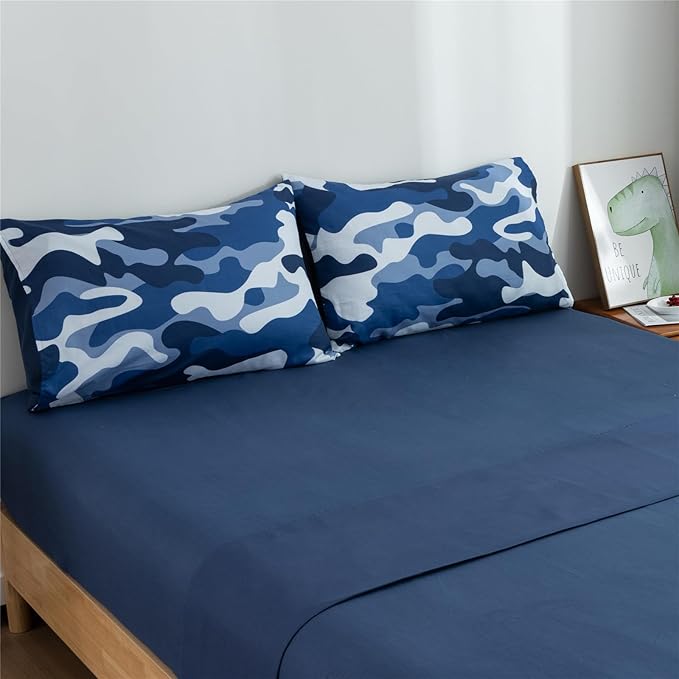 Meeting Story Camouflage Bedding Set, Colorful Pattern Style Comforter Set, 5 PCS One Comforter Two Pillowcases Two Sheets in One Bag, All Season Bedspread for Teens Adults (Navy,Twin 5Pcs)