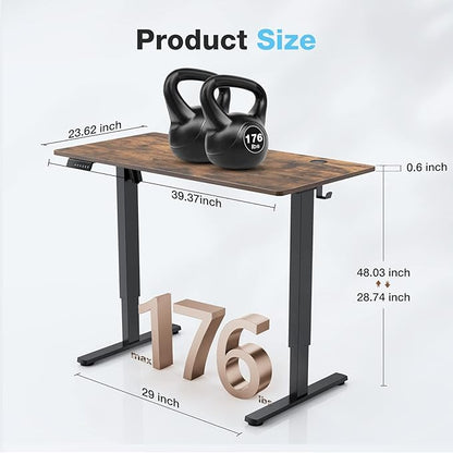 Sweetcrispy Electric Standing Desk, 40 x 24in Adjustable Height Electric Stand up Desk Standing Computer Desk Home Office Desk Ergonomic Workstation with 3 Memory Controller, Rustic Brown