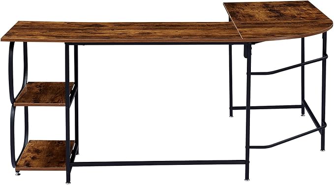 Anivia 68.9" Reversible L Shaped Desk with Storage Shelves - Corner Computer Desks Gaming Table Workstation for Home Office, Writing, Study, Caramel Brown