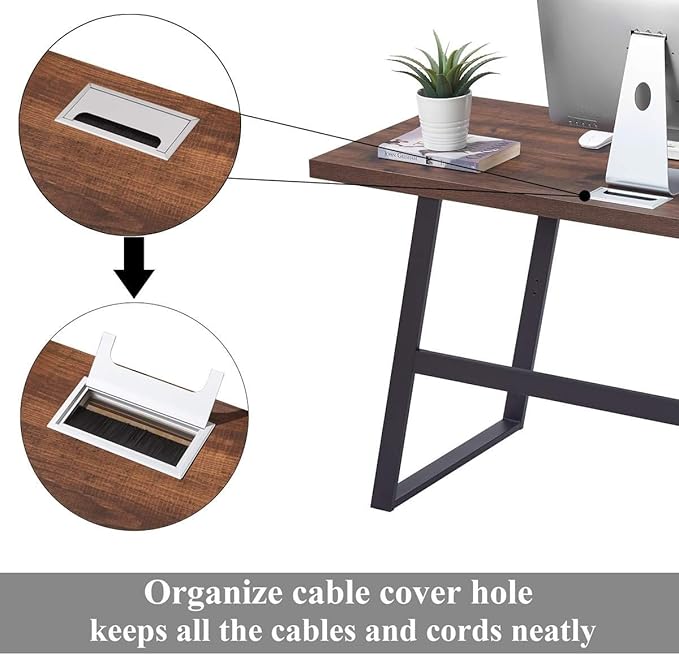 BON AUGURE Computer Desk, Modern Simple Wood Home Office Desk, Wood and Metal PC Writing Workstation, Walnut Sturdy Home Office Desks (55 Inch, Rustic Oak)