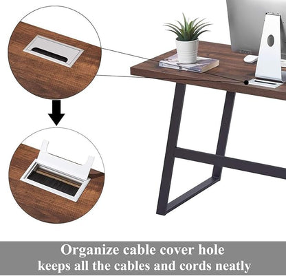 BON AUGURE Computer Desk, Modern Simple Wood Home Office Desk, Wood and Metal PC Writing Workstation, Walnut Sturdy Home Office Desks (55 Inch, Rustic Oak)