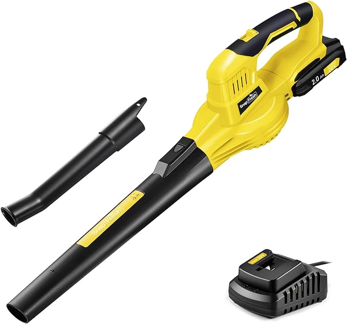 SnapFresh Leaf Blower - 20V Leaf Blower Cordless with Battery & Charger, Electric Leaf Blower for Lawn Care, Battery Powered Leaf Blower Lightweight for Snow Blowing(Yellow)