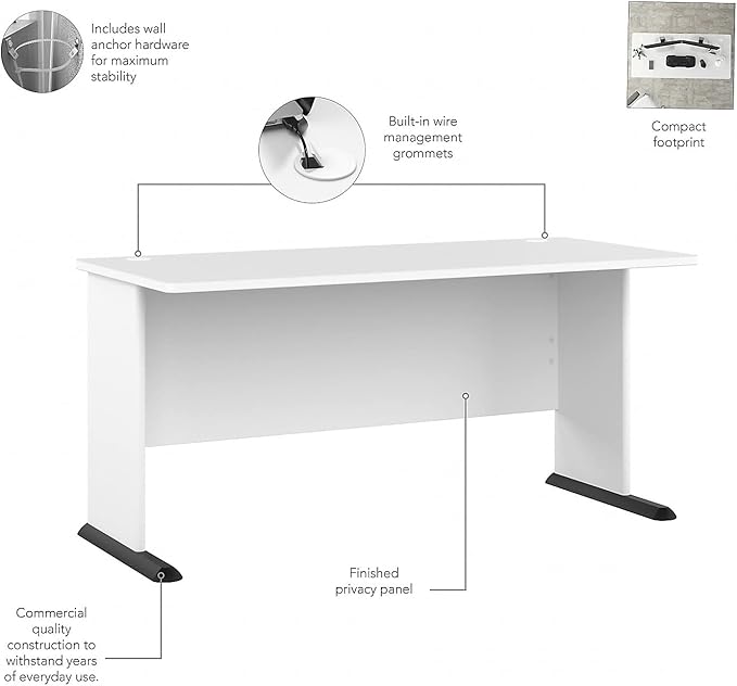Bush Business Furniture Studio A 60-inch W Computer Desk, White (SDD160WH)