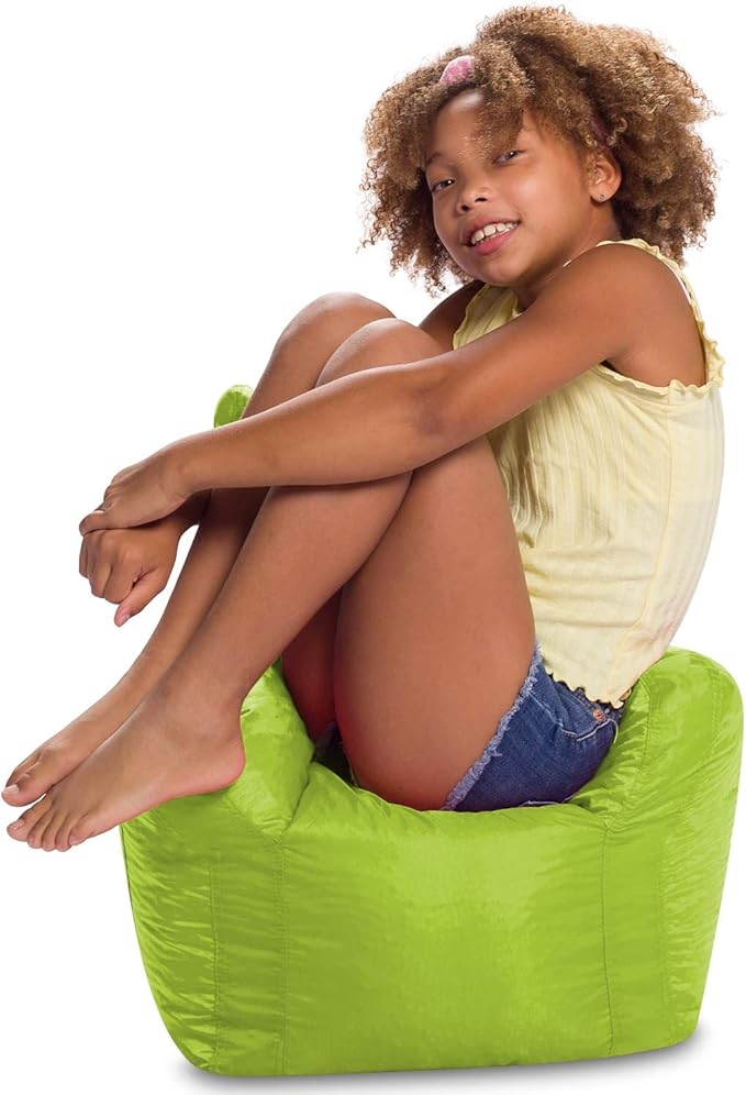 Posh Creations Structured Comfy Bean Bag Chair for Gaming, Reading, and Watching TV, Pasadena, Soft Nylon-Lime, Pasadena Chair