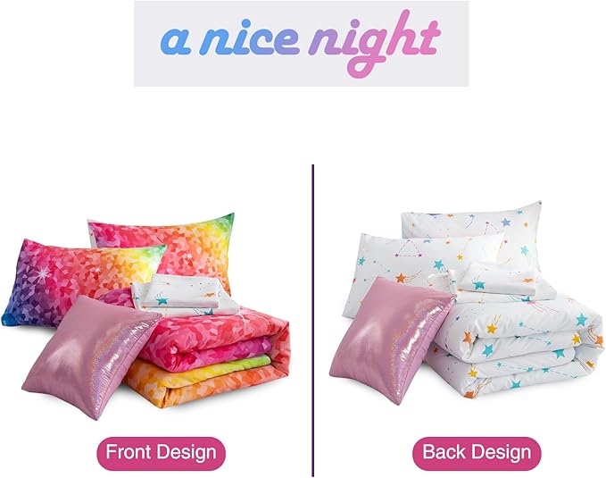 A Nice Night 6Pcs Gradient Abstract Art Grid Mosaic Geometric Bedding Set for Girls, Colorful Rainbow Galaxy Comforter Set, Ultra Soft Bedding Sets (PinkYellow,Twin 6Pcs)