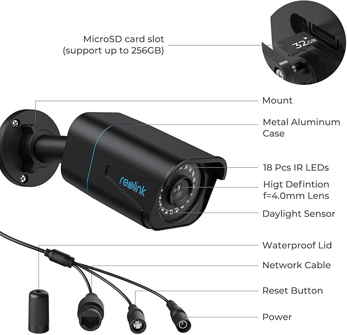 REOLINK 4K/8MP Security Bullet PoE IP Camera,Surveillance Outdoor Indoor,Human/Vehicle/Pet Detection,100ft IR Night Vision,Work with Smart Home,Up to 256GB microSD Card,RLC-810A(Black)