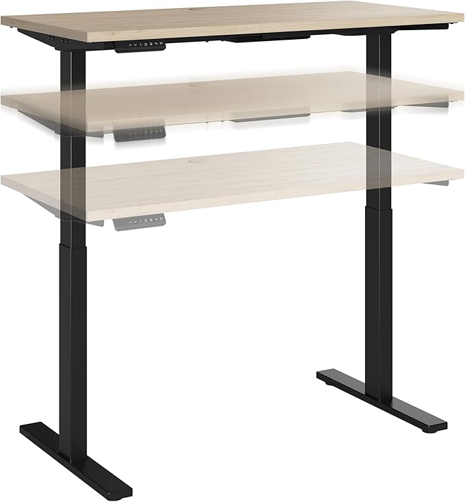 Bush Business Furniture Move 60 Series 48W x 24D Electric in Natural Elm with Black Base, Ergonomic Sit-Stand Computer Table for Home and Professional Office