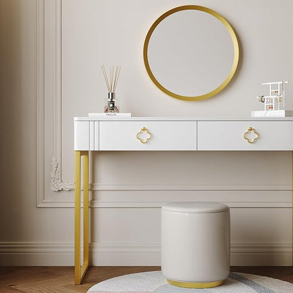 White Desk with Drawers,Modern Laptop Table with gold metal legs,43 inch Makeup Vanity Small Desk with Storage, Stylish & Functional Computer Desk Work Stations for Home Office