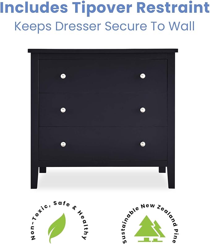 Delta Children Campbell 3 Drawer Dresser, Midnight Grey