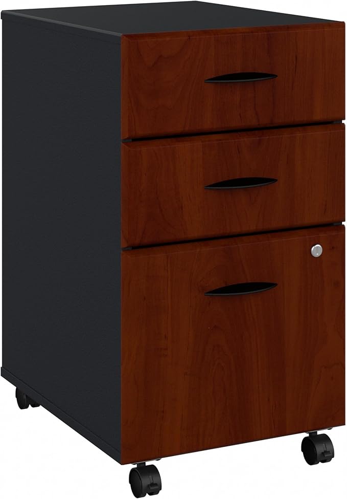Bush Business Furniture Series A 3 Drawer Mobile File Cabinet in Hansen Cherry & Galaxy - Assembled, Rolling Document Storage for Home or Professional Office