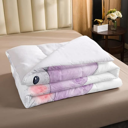 Kids Elephant Bedding Set Cute Animal Comforter Set Full For Girls Boys Kawaii Room Decor, Flower Branches Duvet Sets Cartoon Elephant With Floral Down Comforter With 2 Pillow Cases, Purple Blue